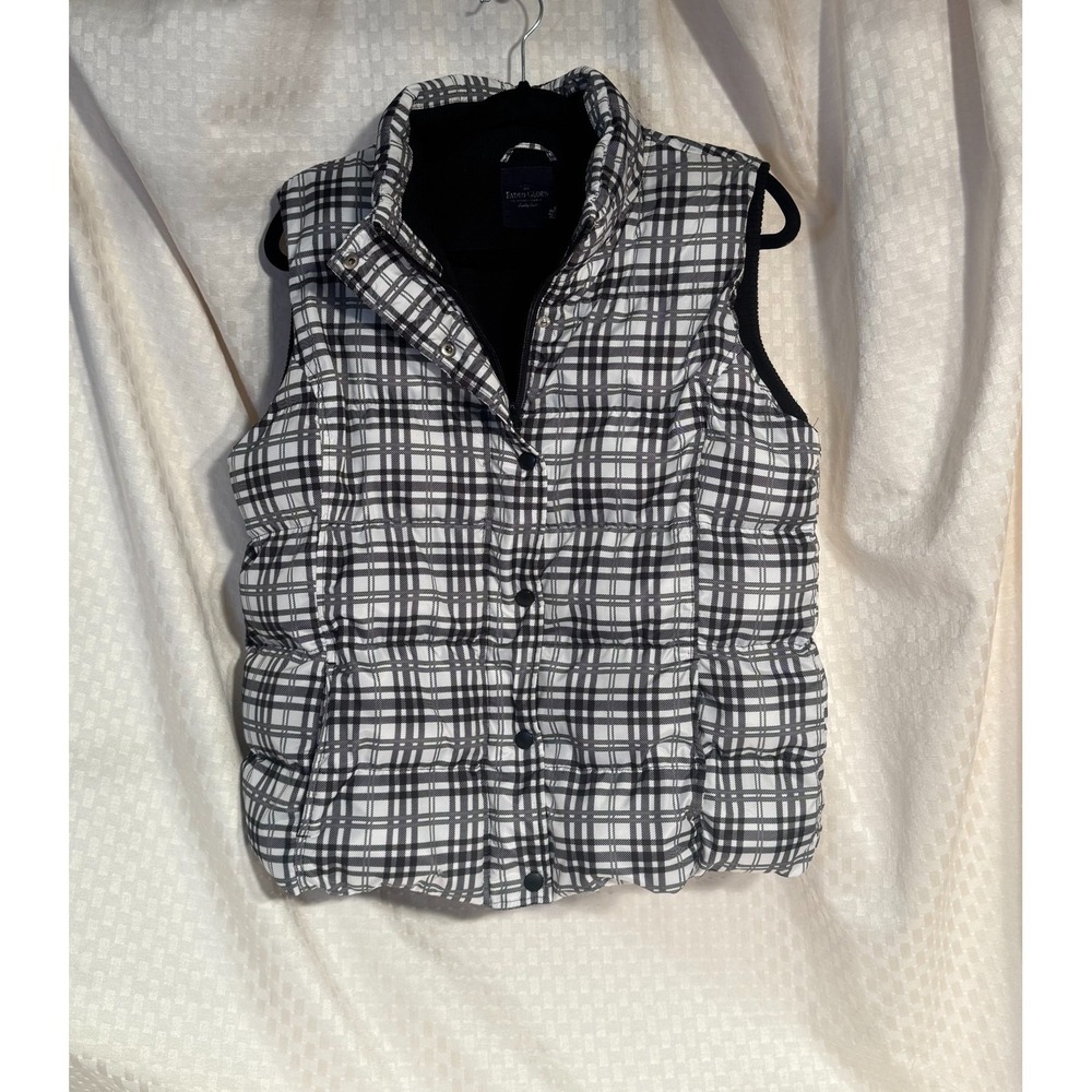 Faded Glory Women's White Black Plaid Puffer Vest Zipper Front Size 12-14